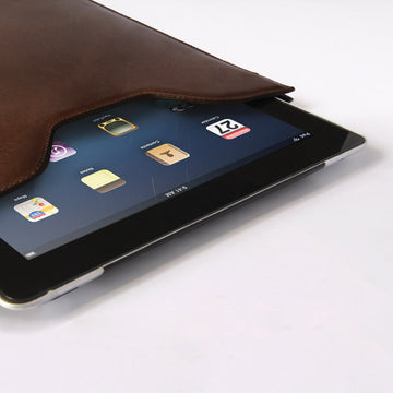 Premium Genuine Dark Brown Cowboy Leather Sleeve Pouch for iPad - VORYA