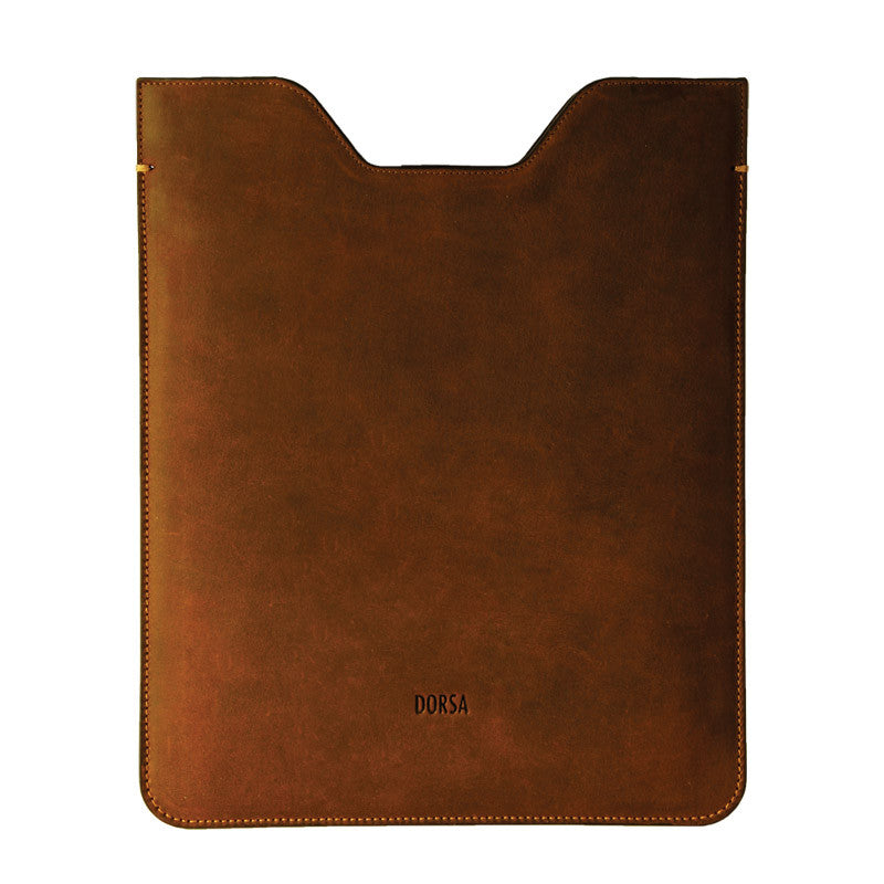 Premium Genuine Brown Crazy Horse Leather Sleeve Pouch for iPad - VORYA